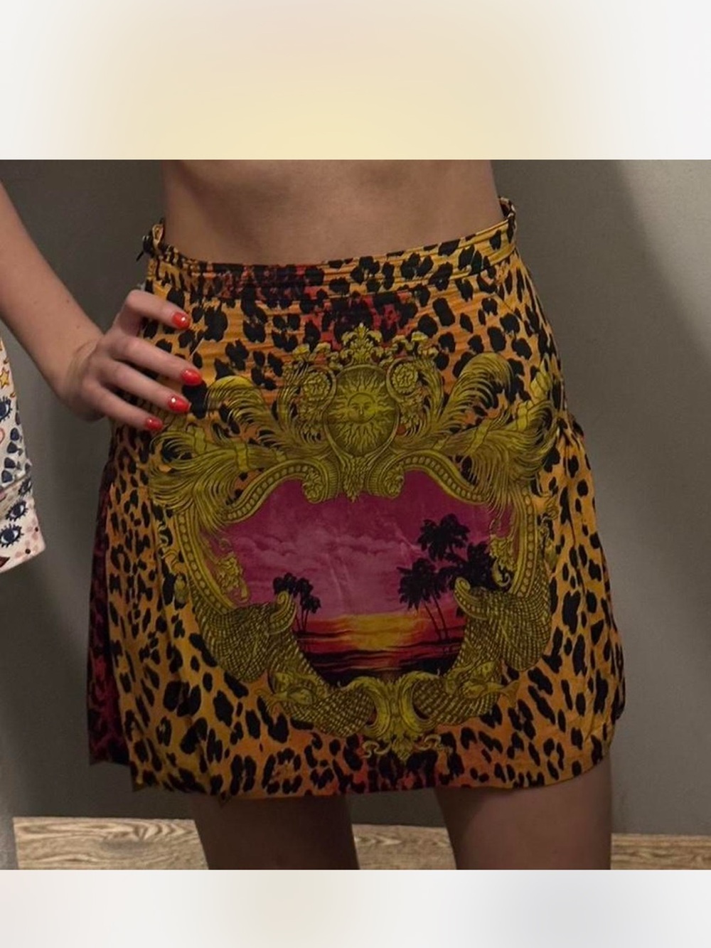 Versace H&M collab Leopard Print Sunset Mini Skirt - Yellow & Pink